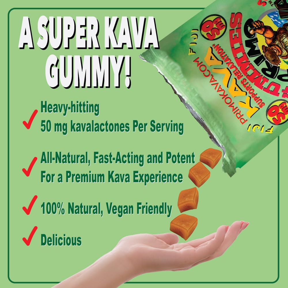 Nutrition information label with bottle of Kava Kava gummies