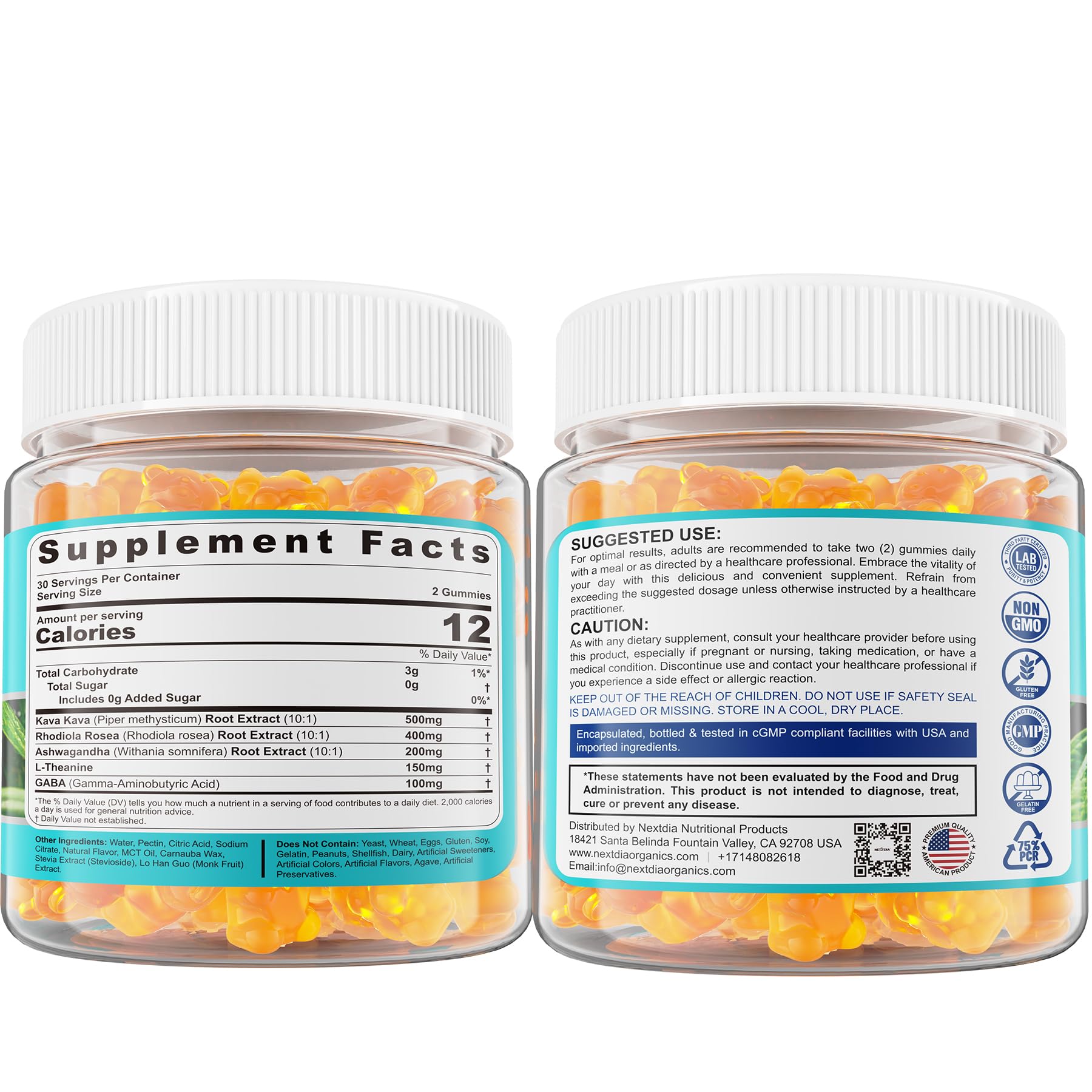 Gently packaged vegan relax gummies on a wooden surface