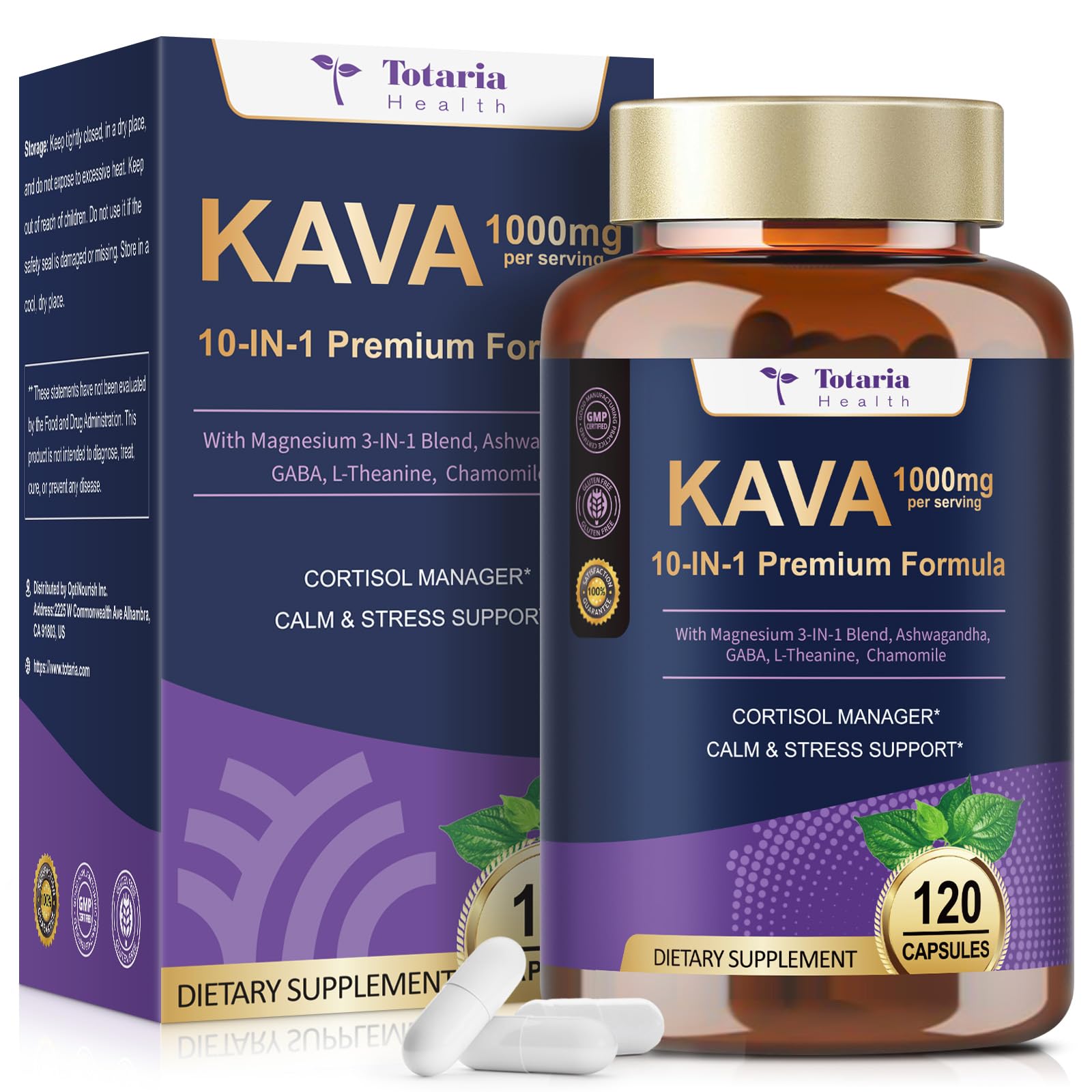 Bottle of Kava Kava Root Extract 1000mg with Magnesium and 120 vegetarian capsules