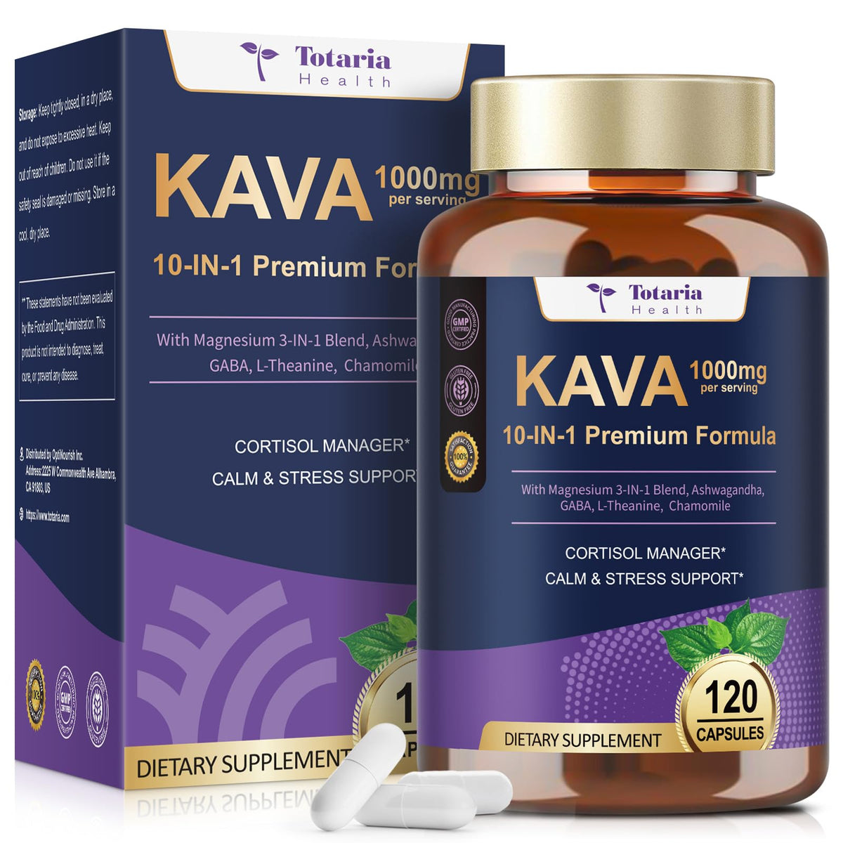 Bottle of Kava Kava Root Extract 1000mg with Magnesium and 120 vegetarian capsules