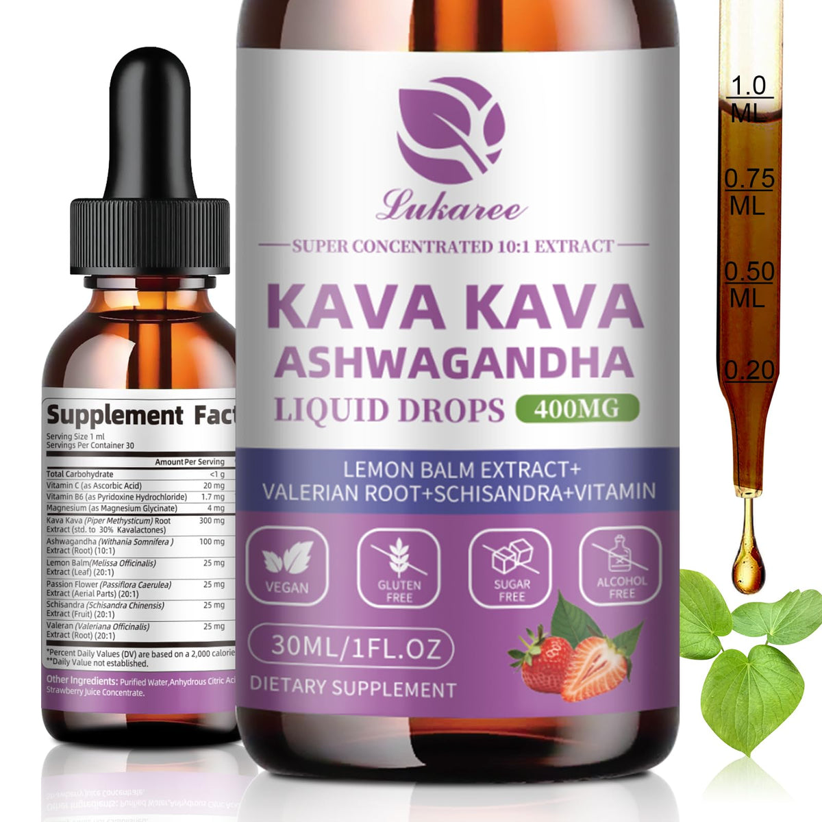 Lukaree Kava Kava Drops bottle pair (2 bottles) for 60-day supply