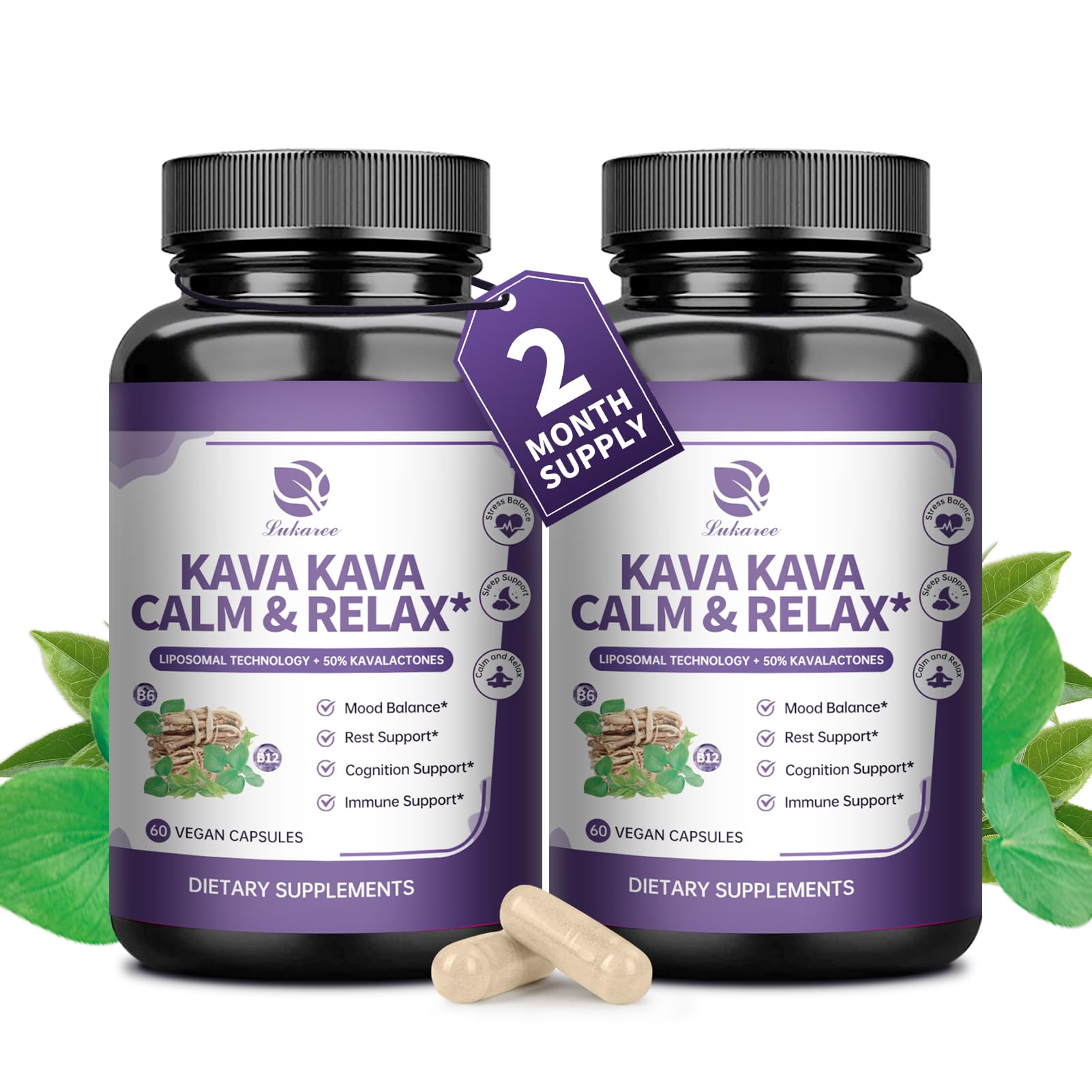 Kava Kava root extract supplement bottle