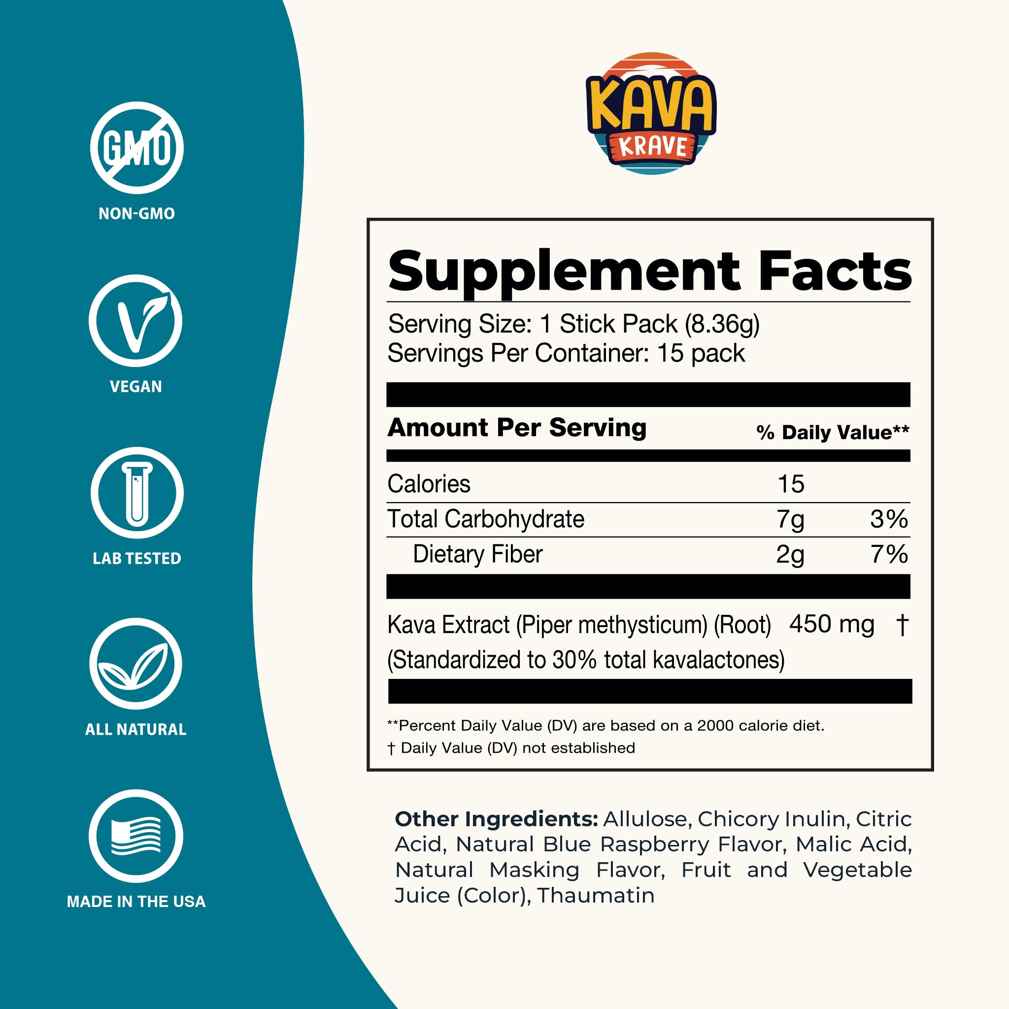 Close-up of Kava Krave Citrus Berry label