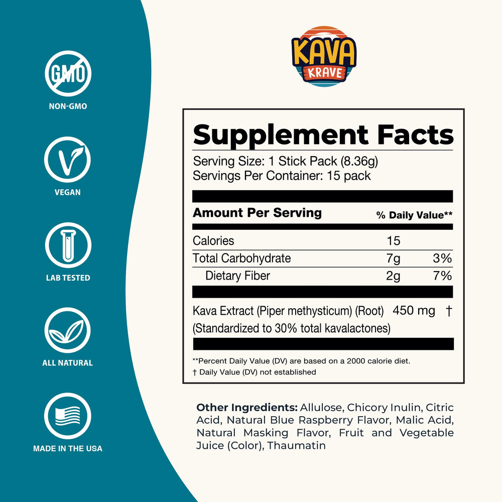 Close-up of Kava Krave Citrus Berry label