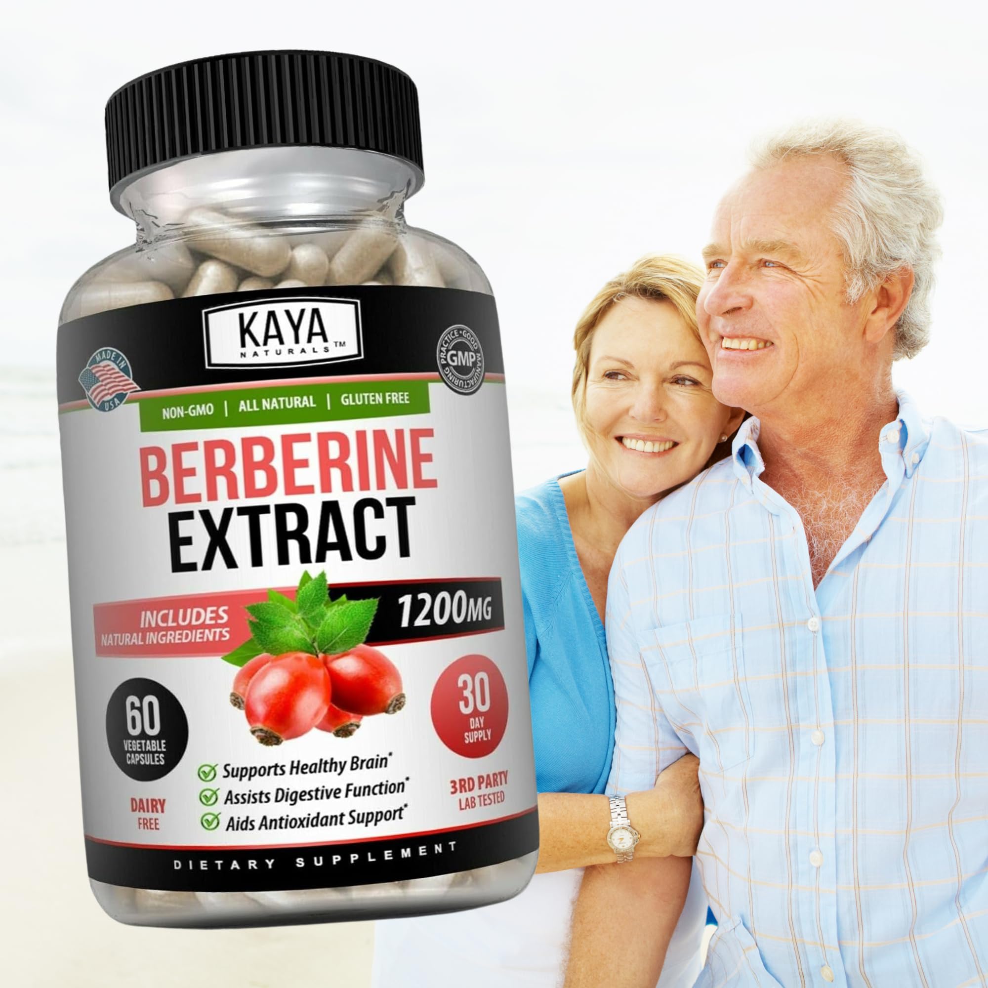 60-count bottle packaging image for Kaya Naturals Berberine HCL Extract 1200mg