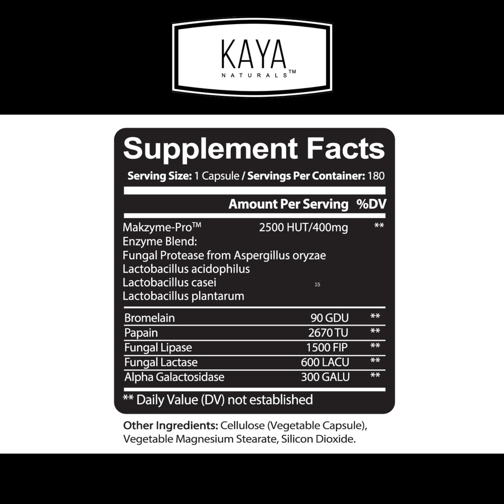 Kaya Naturals Digestive Enzymes label close-up