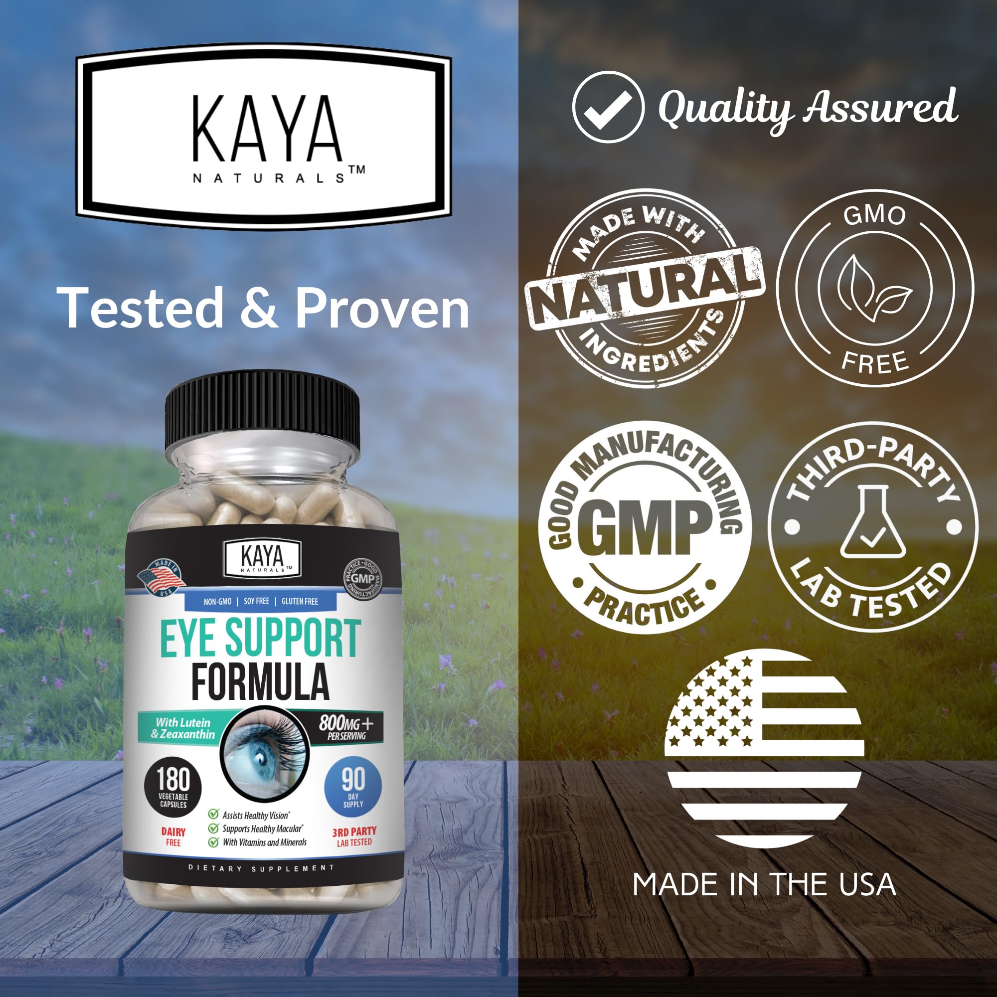 Ingredients panel for Kaya Naturals Eye Health Supplement