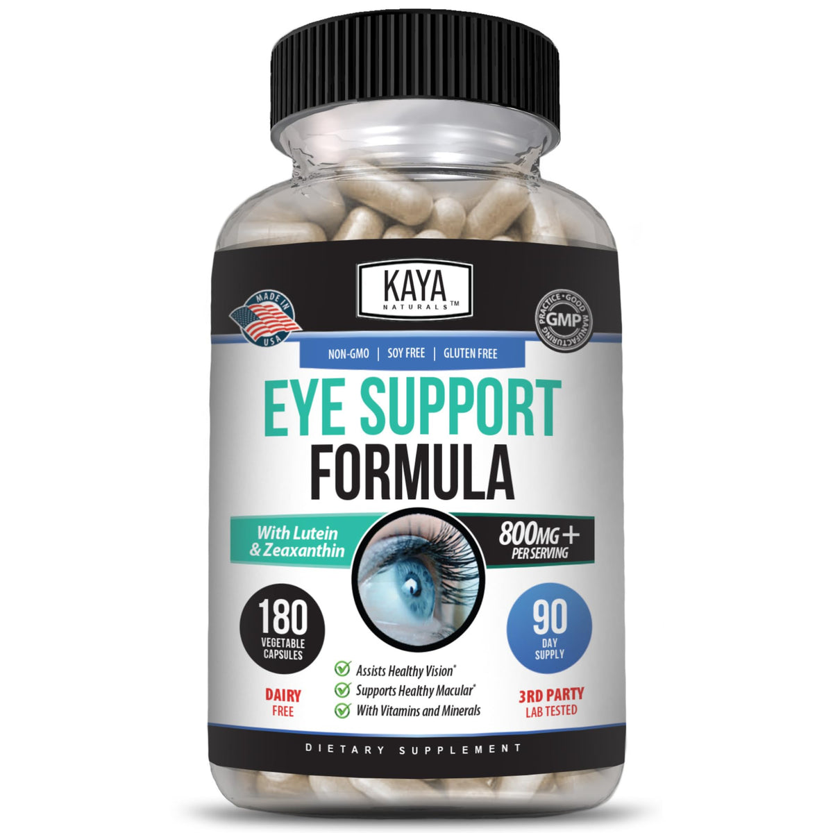 Kaya Naturals Eye Health Supplement bottle with 180 capsules