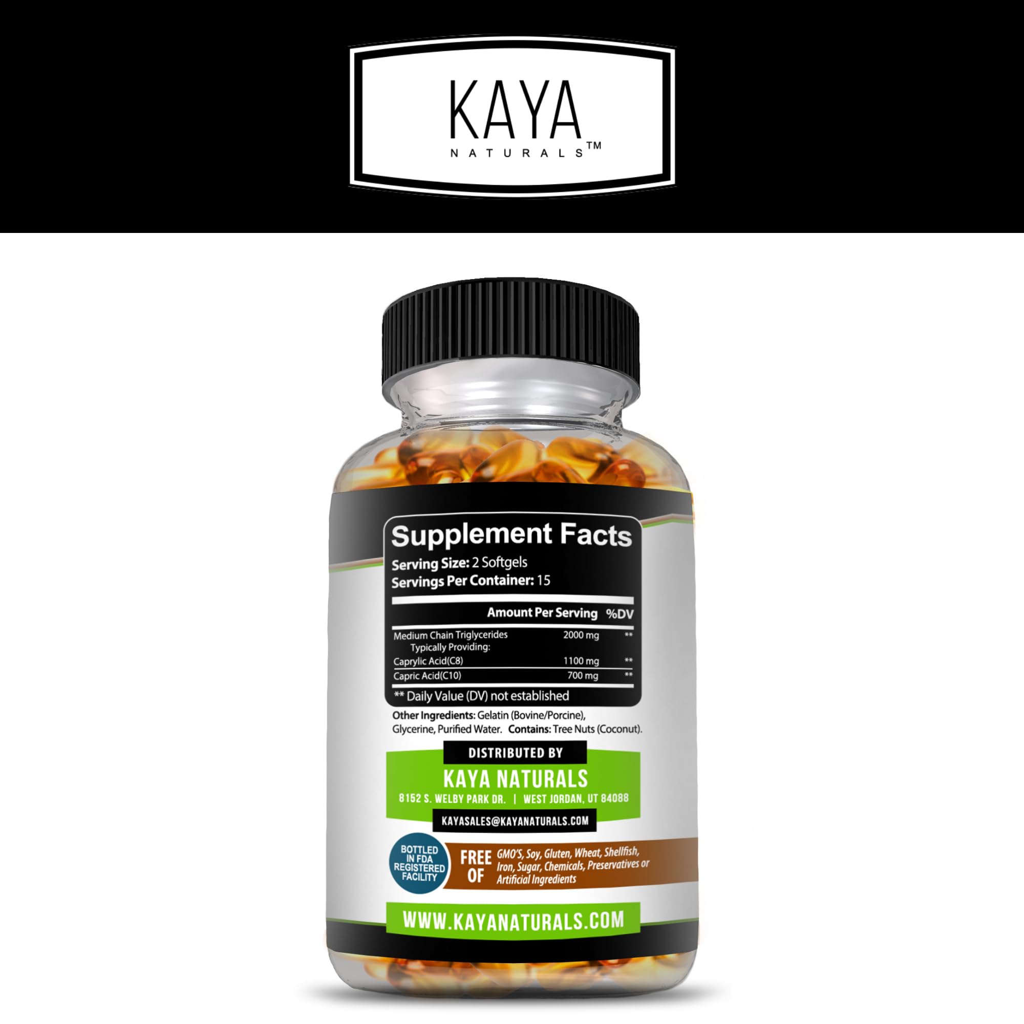 Close-up of Kaya Naturals MCT Oil 2000mg softgels