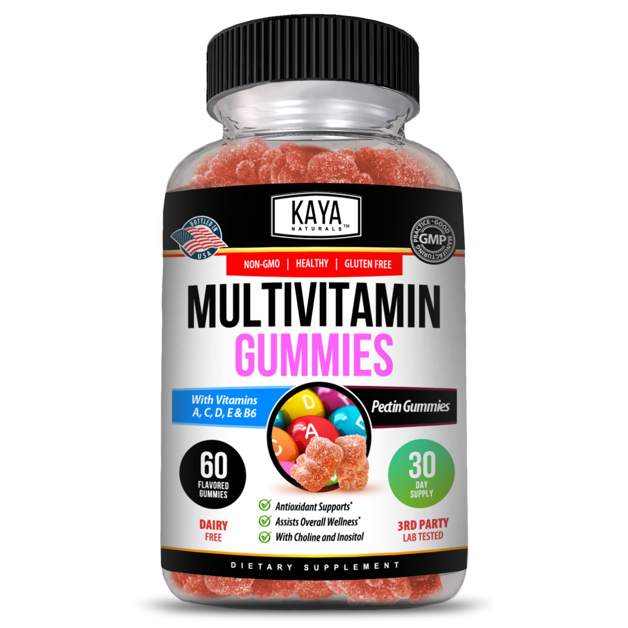 Front view of Kaya Naturals Multivitamin Gummies bottle