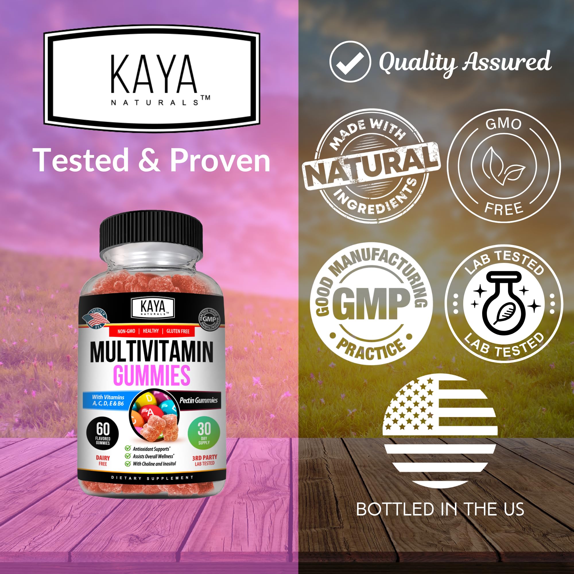 Nutrition label on Kaya Naturals Multivitamin Gummies packaging