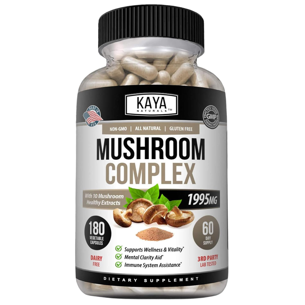 Kaya Naturals Mushroom Complex bottle with 180-count label