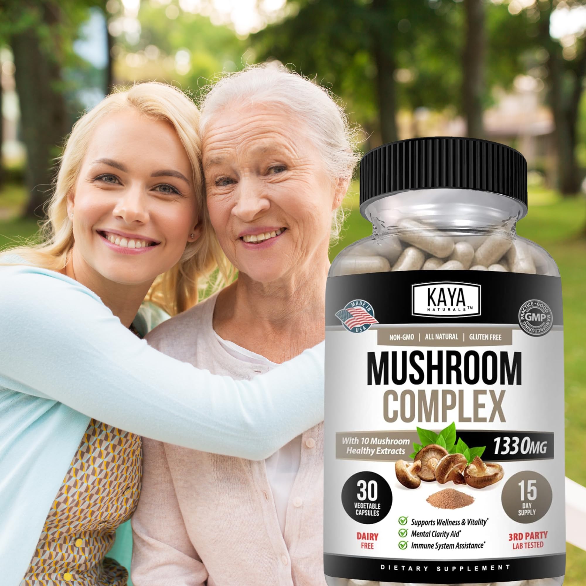 Bottle placed on a wooden background to emphasize natural wellness