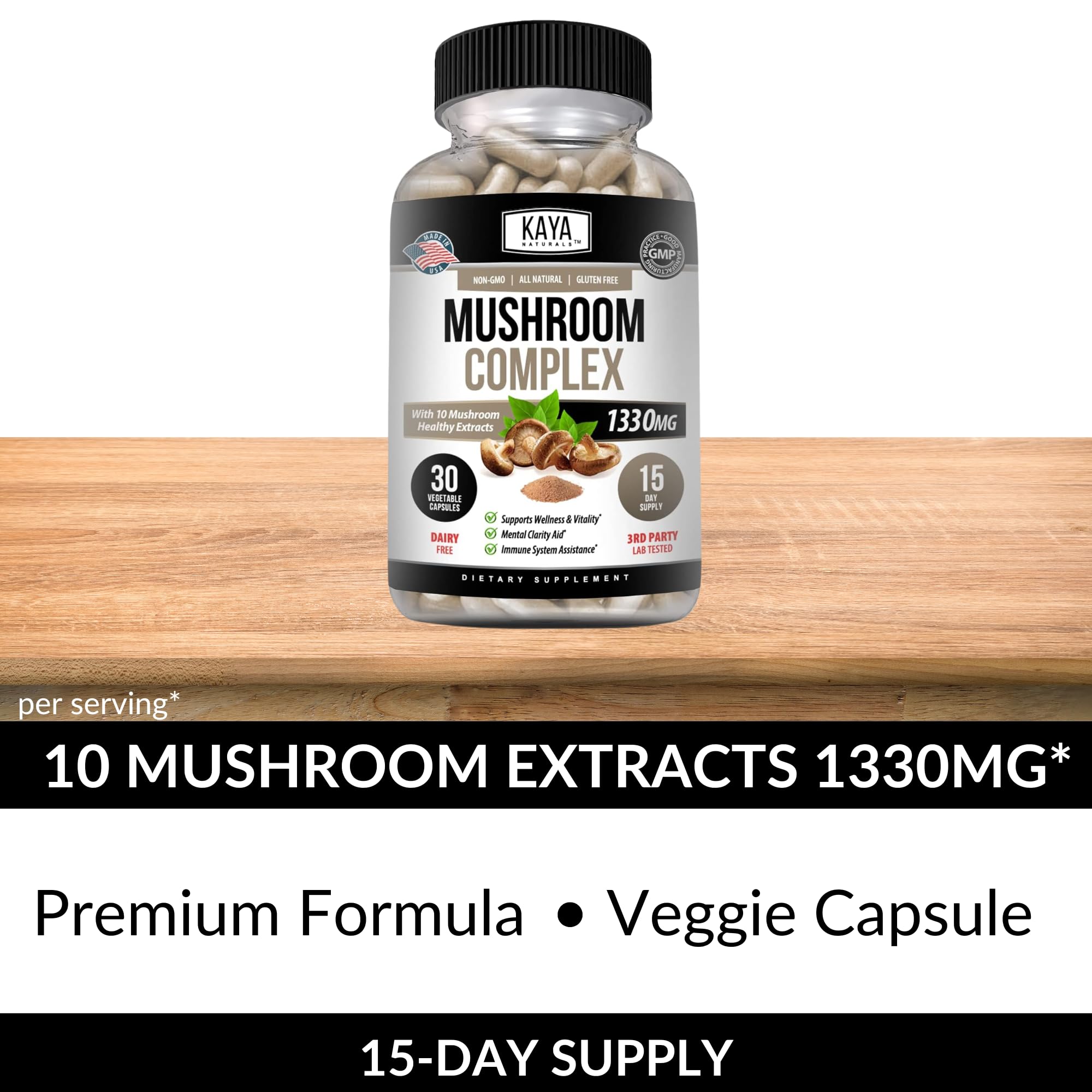 Reishi, Shiitake and Lion's Mane mushroom close-up