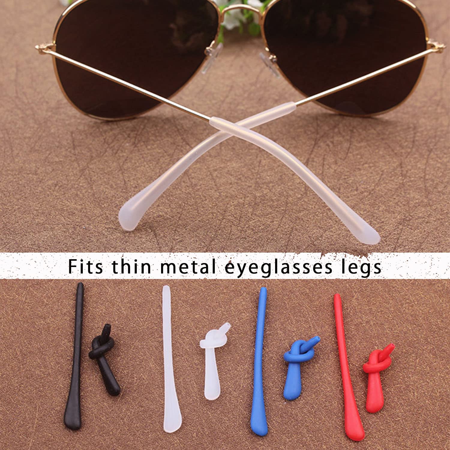 Black KECHIO eyeglass end tip close-up showing silicone material