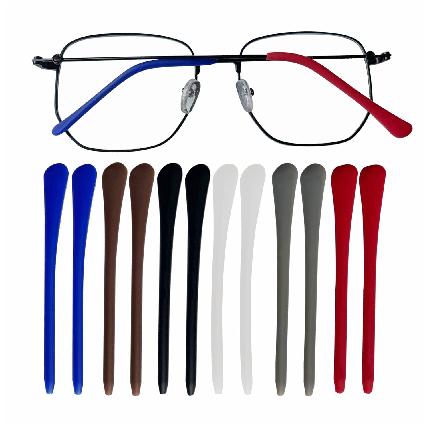 Kechio silicone anti-slip eyeglass end tips in 6-pack with assorted colors