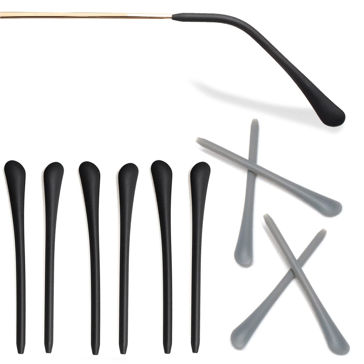 Kechio silicone anti-slip eyeglass end tips in black – front view