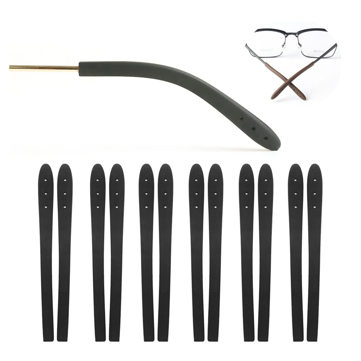 KECHIO temple tip anti-slip silicone close-up on black glasses