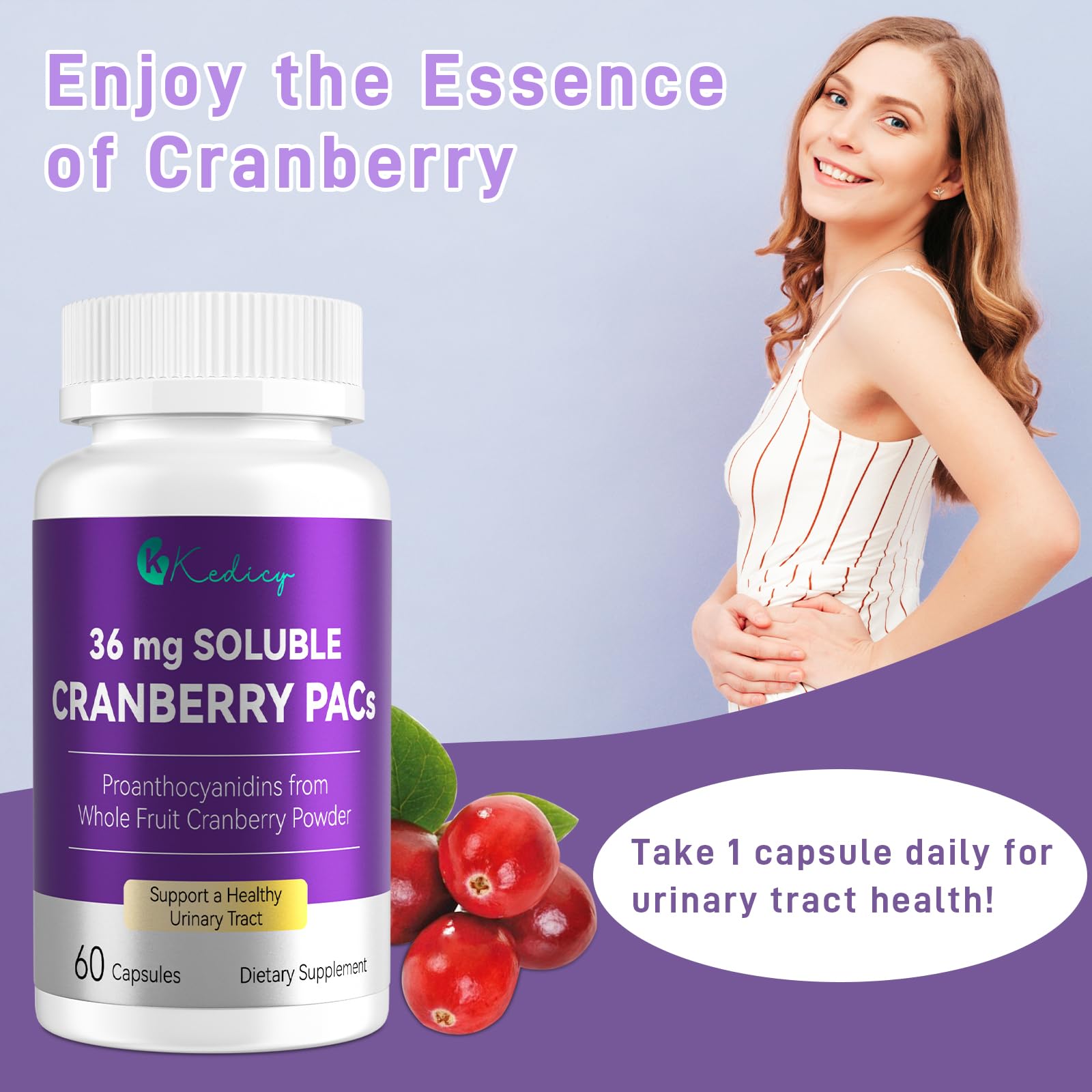 Serving suggestion showing one cranberry pill per day