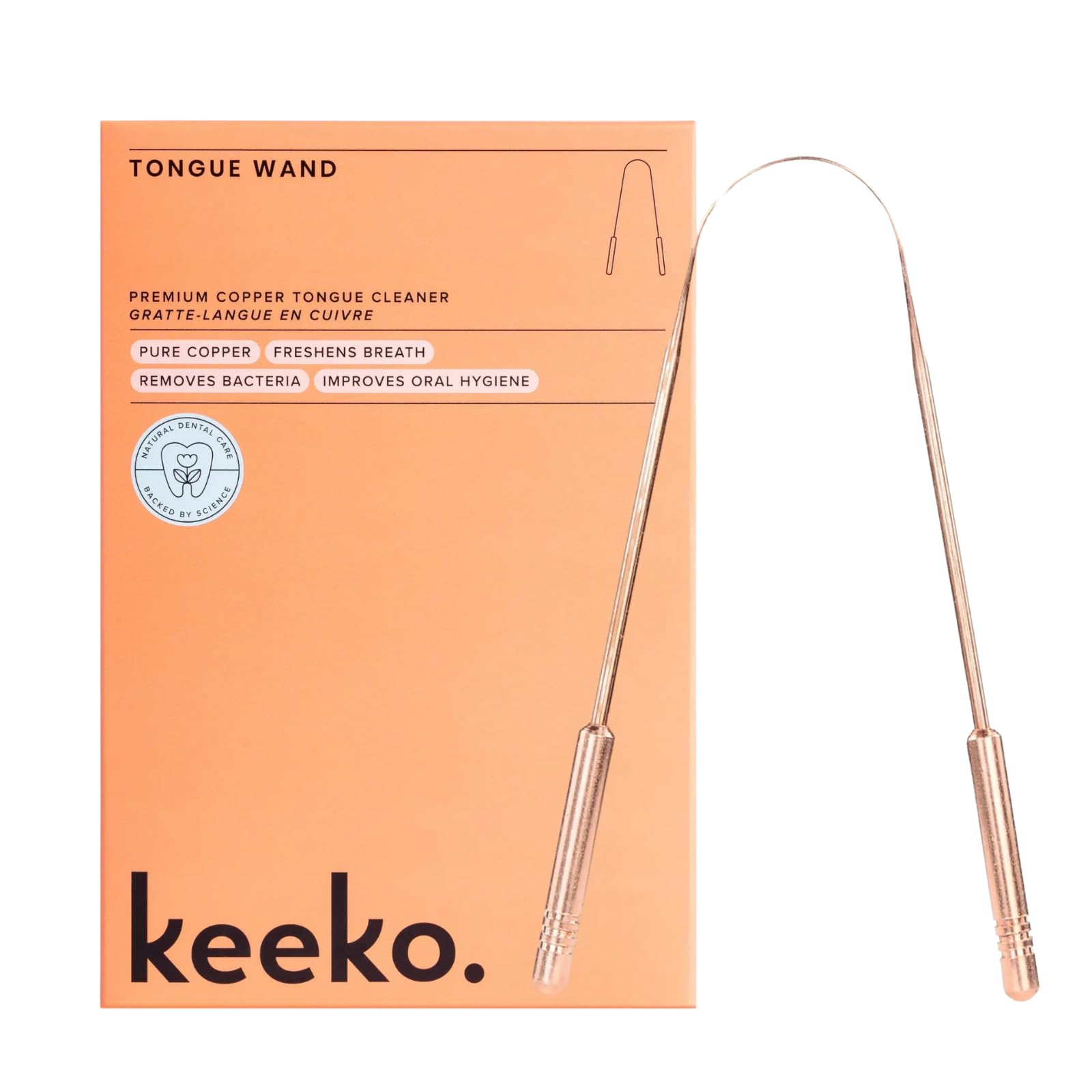 Keeko Premium Copper Tongue Cleaner close-up showing copper material