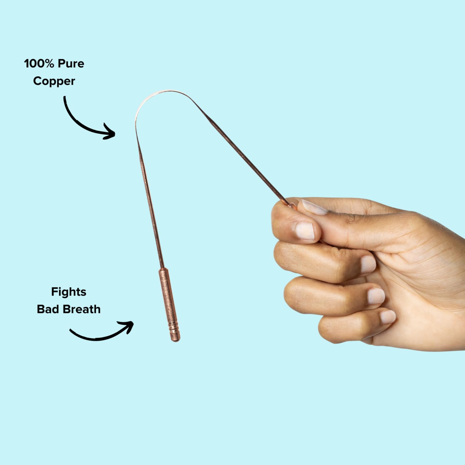Minimalist copper tongue cleaner for daily oral care