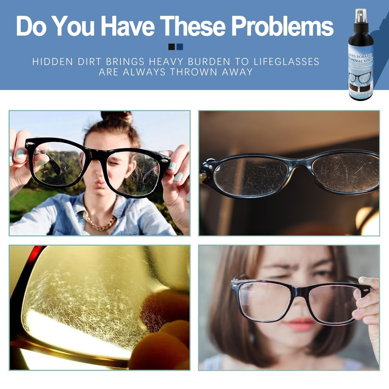 Close-up of KEHOO lens scratch remover on eyeglasses frames