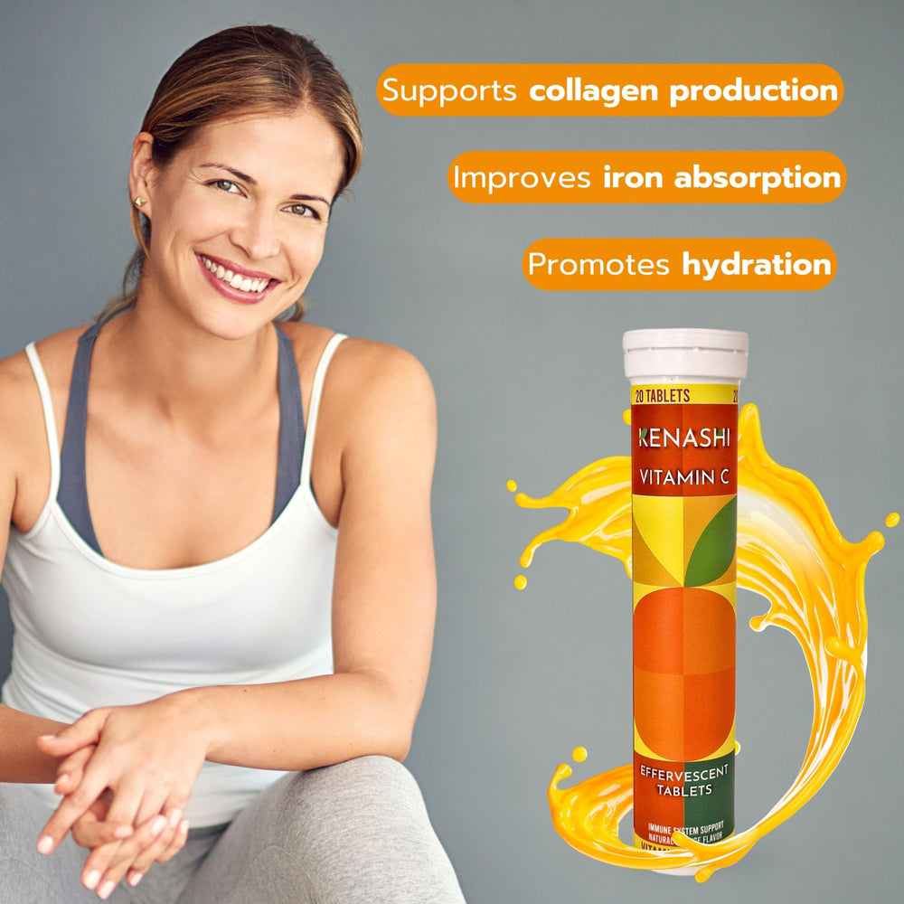 Graphic illustrating immune-support benefits of Kenashi Vitamin C