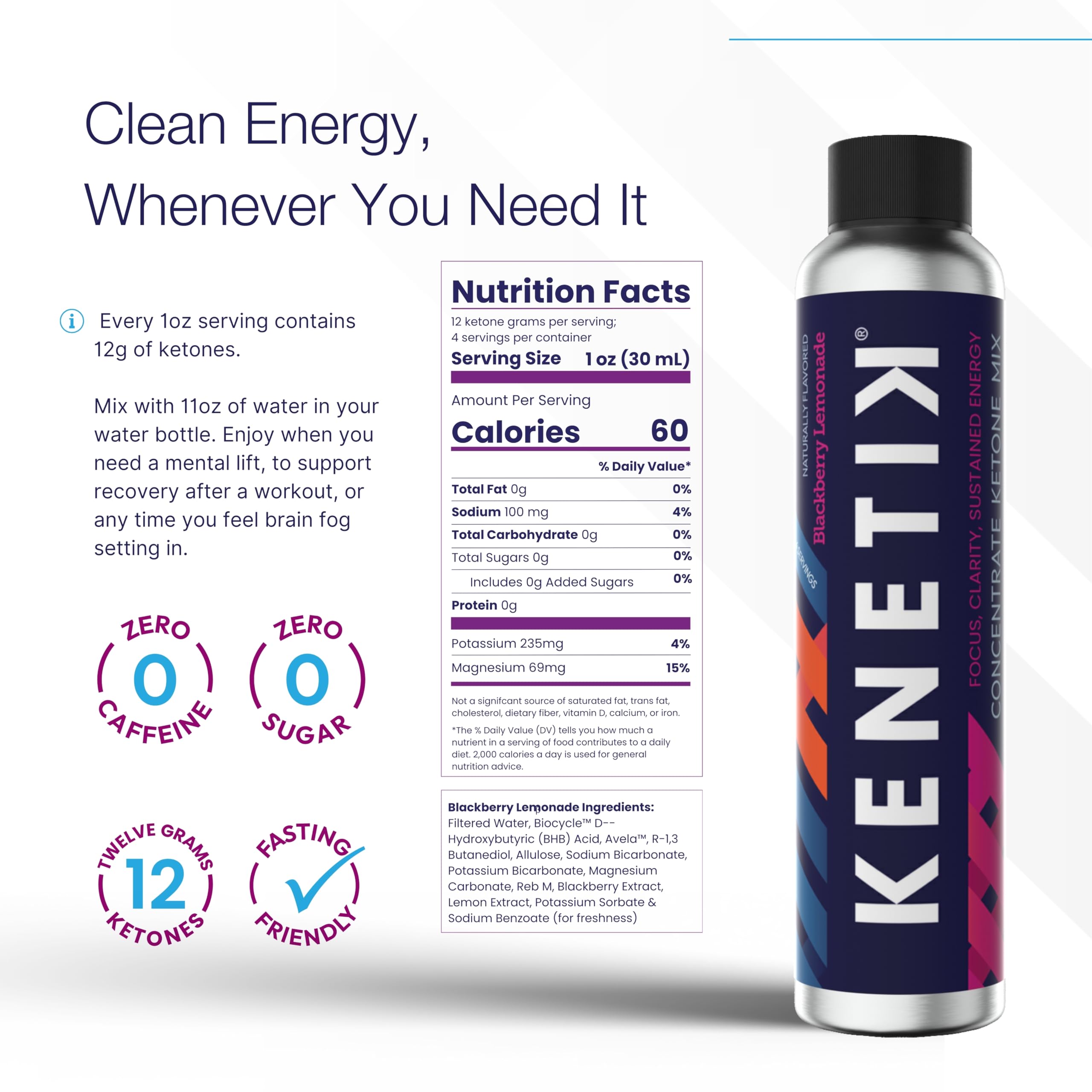 Kenetik Concentrate bottle serve shows easy addition to sparkling water for energy.
