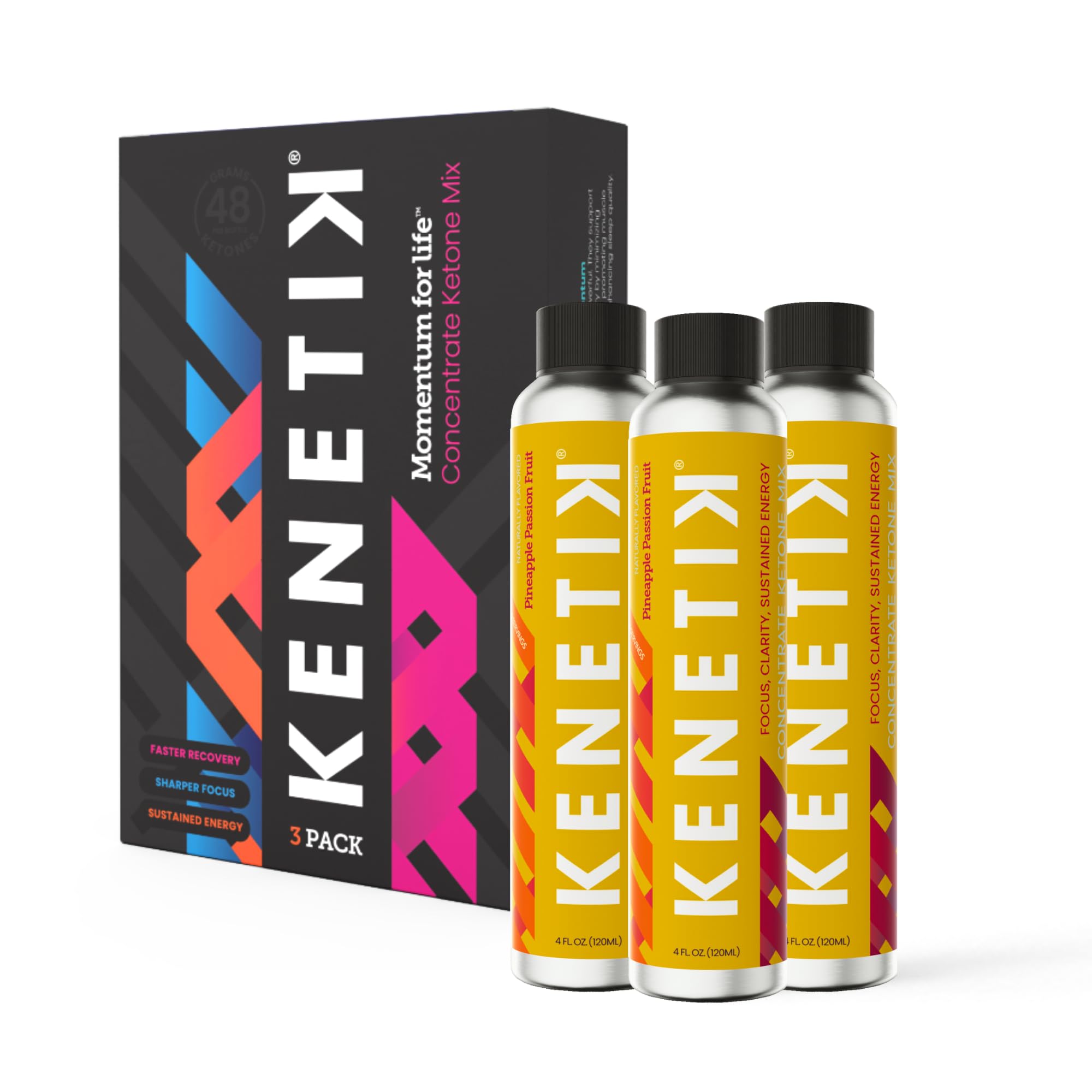 Kenetik Pineapple Passionfruit bottle demonstrates clean energy for focused, alert moments.