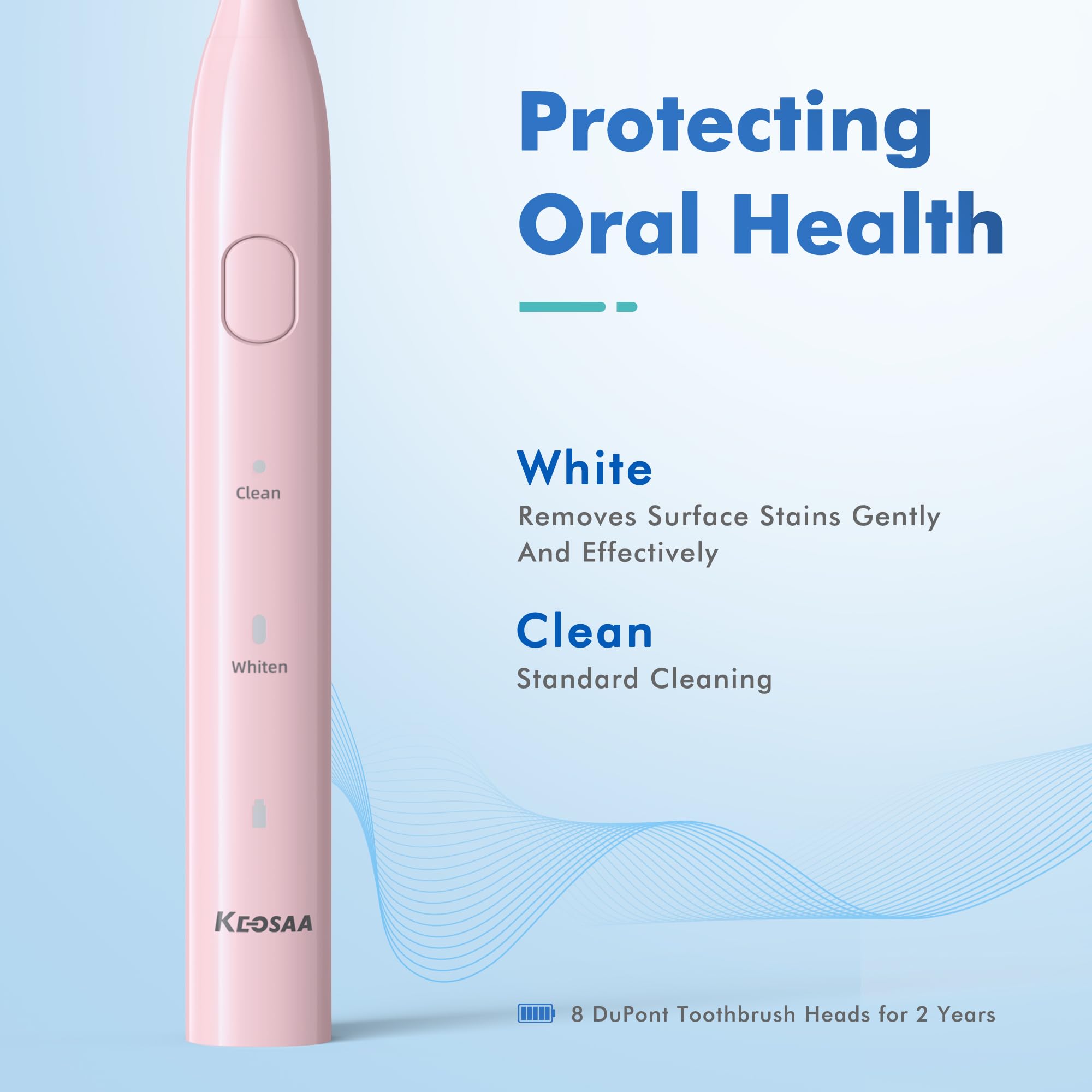 Side view of Keosaa Pink Sonic Toothbrush