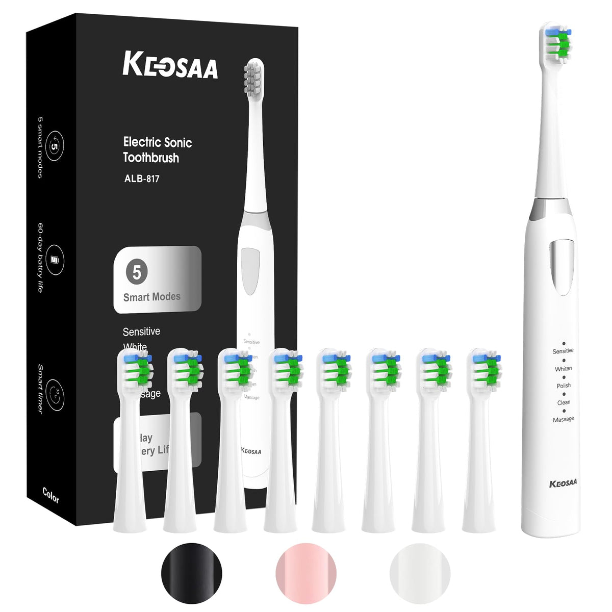 Keosaa Sonic Toothbrush ALB-817 with eight replaceable brush heads