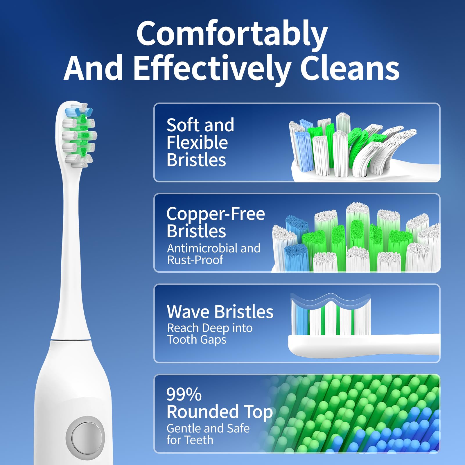 Keosaa toothbrush displaying three cleaning modes