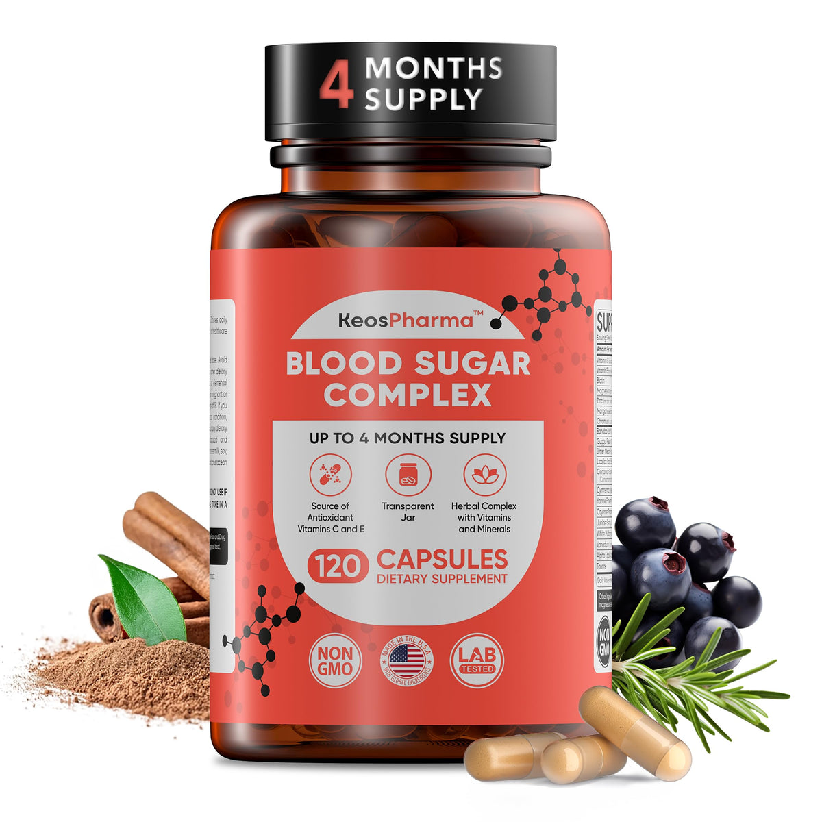 KeosPharma Blood Sugar Complex bottle front view