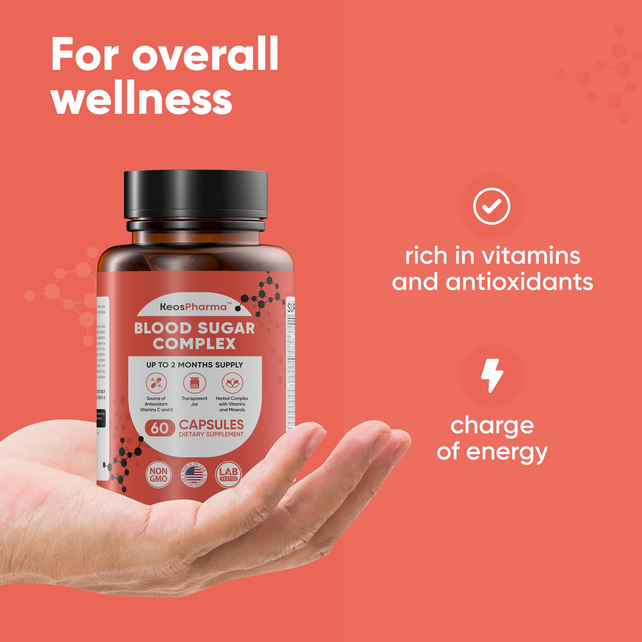 KeosPharma Blood Sugar Complex capsules on white background