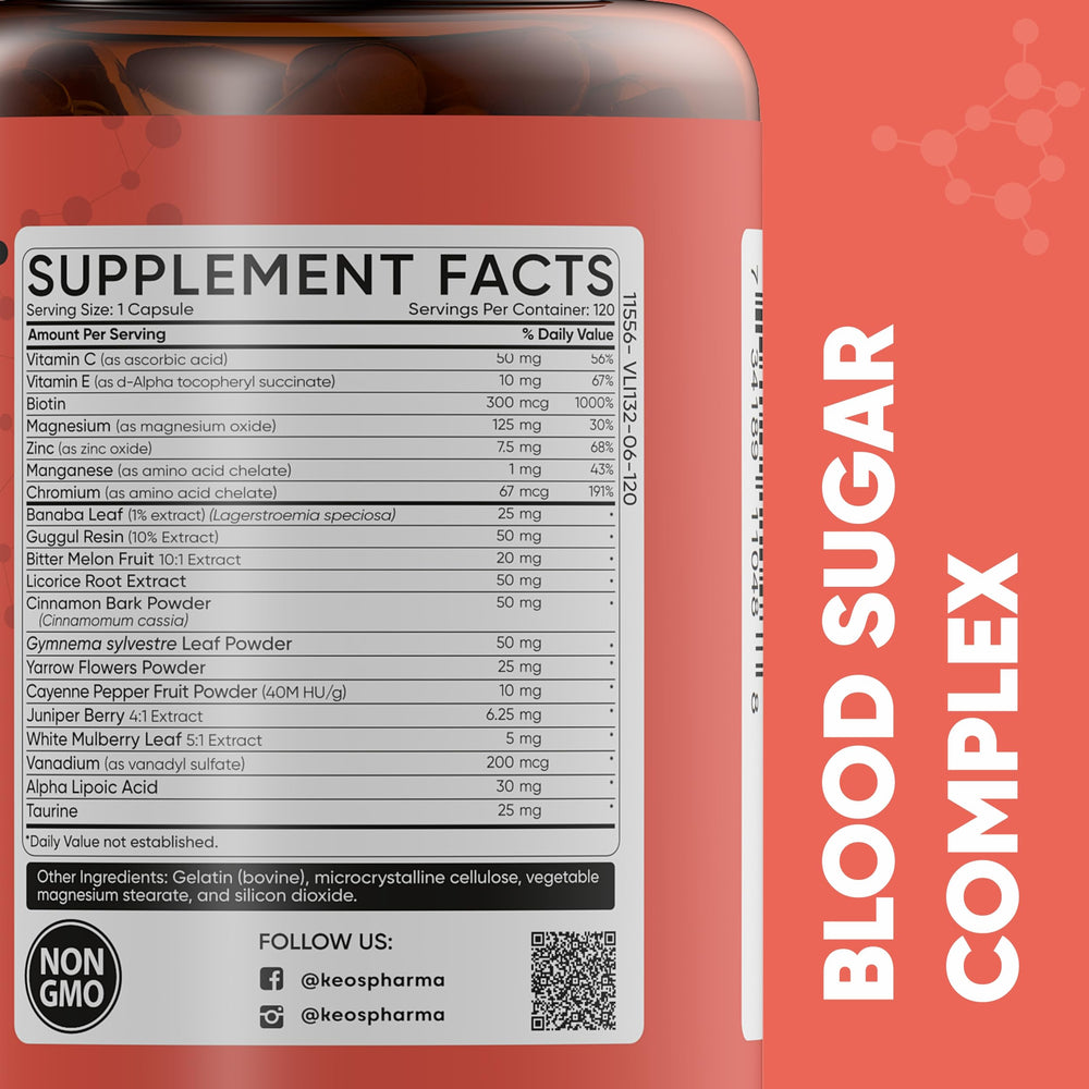 Box packaging for KeosPharma Blood Sugar Complex