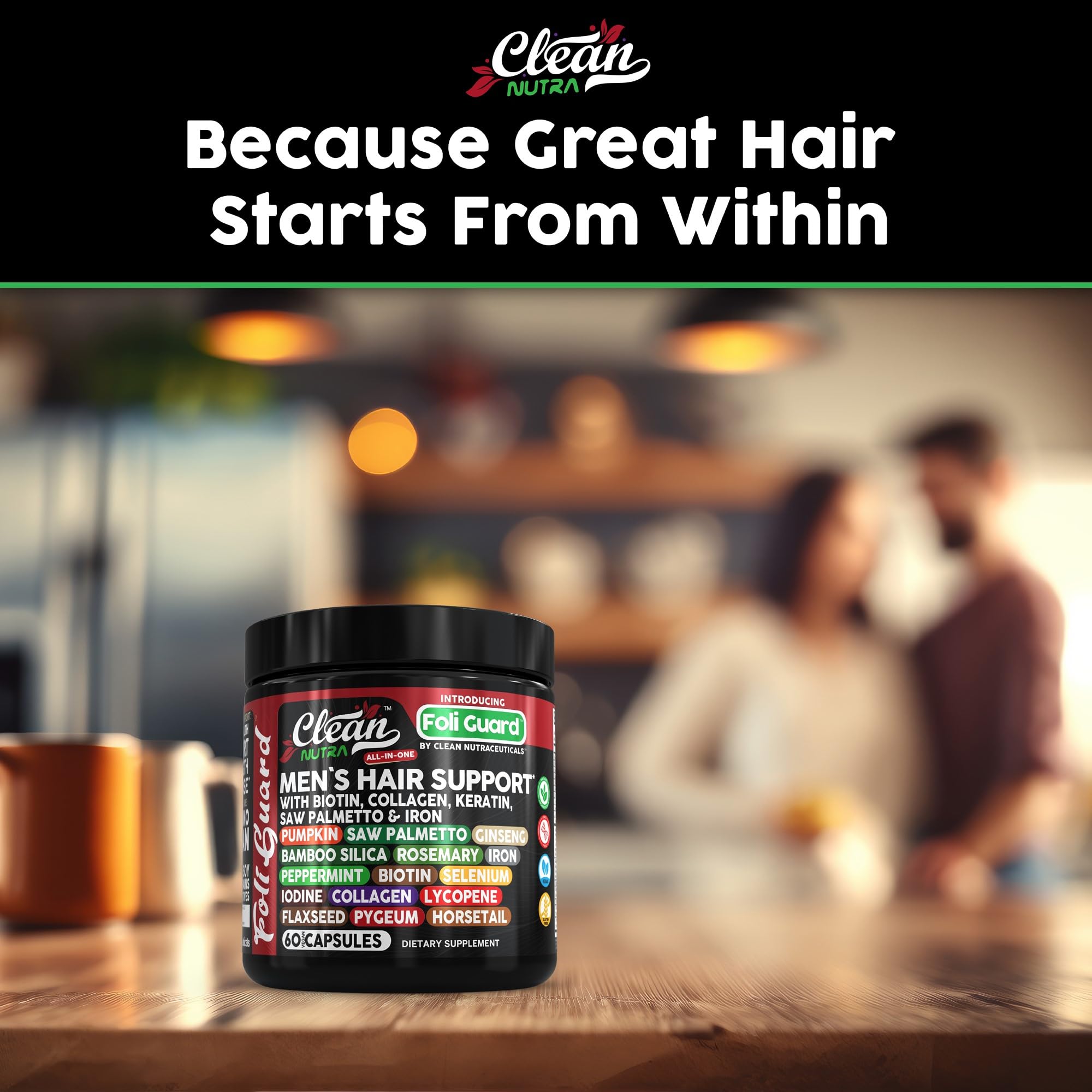 Keratin and biotin hair support for men