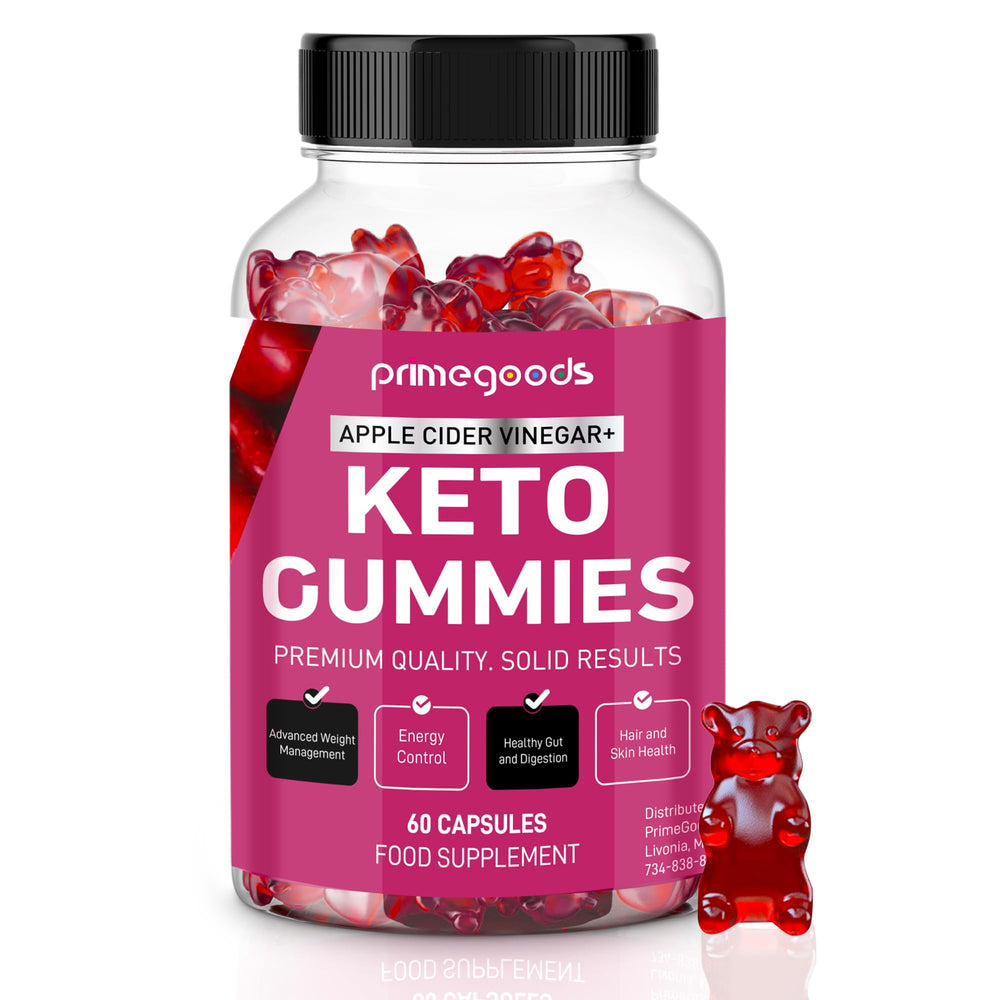 Bottle of Keto ACV Gummies highlighting 1000mg apple cider vinegar and vitamins