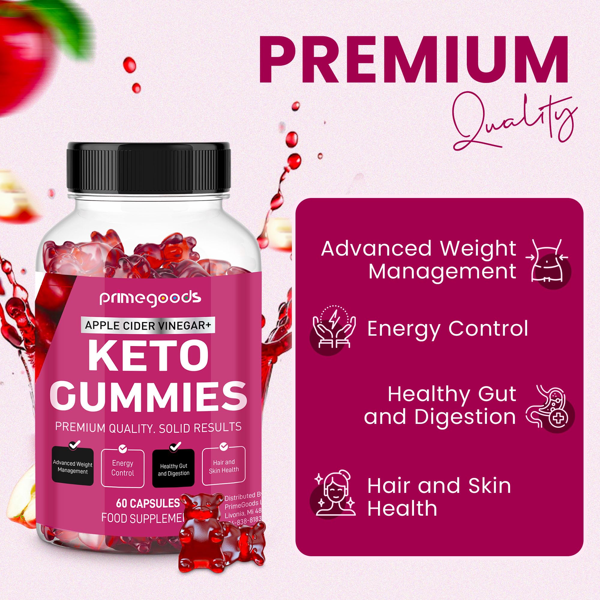 Gummy vitamins with pomegranate and beetroot imagery