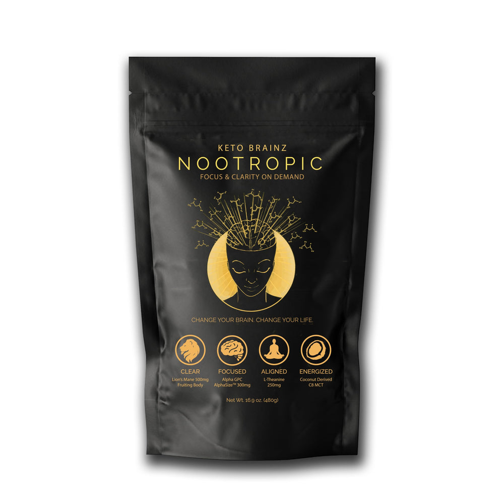Keto Brainz Nootropic Creamer bottle beside a coffee cup