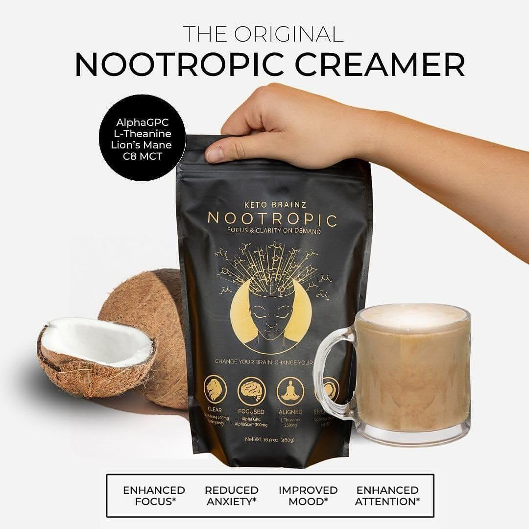 Creamy mushroom coffee prepared with Keto Brainz