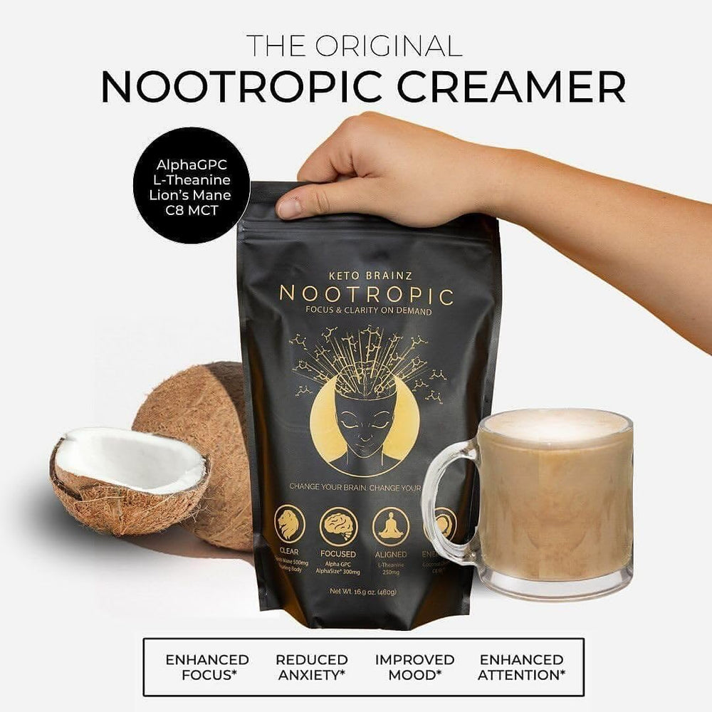 Creamy mushroom coffee prepared with Keto Brainz