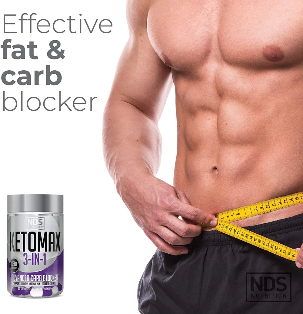 Keto-Max NDS chitosan capsules binding fat in the stomach concept.
