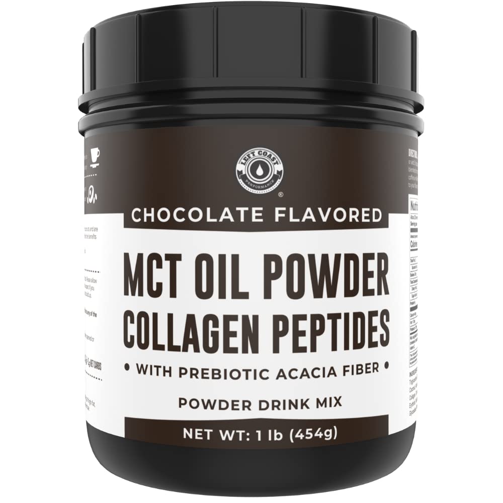 Keto MCT Oil Powder with Collagen and Prebiotic Fiber in Chocolate flavor, 16oz package