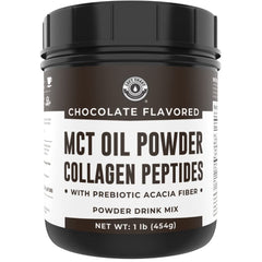 Keto MCT Oil Powder with Collagen and Prebiotic Fiber in Chocolate flavor, 16oz package