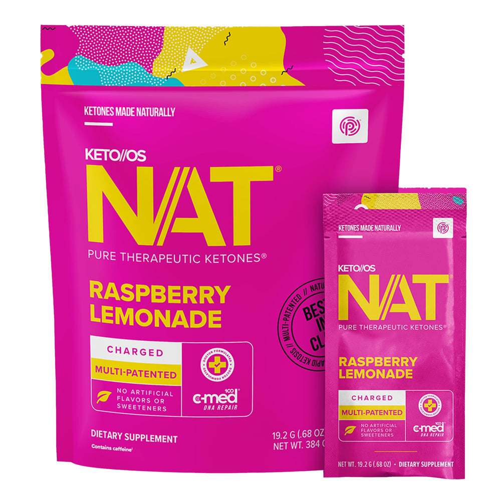 Front view of Keto//OS NAT Raspberry Lemonade Charged bottle