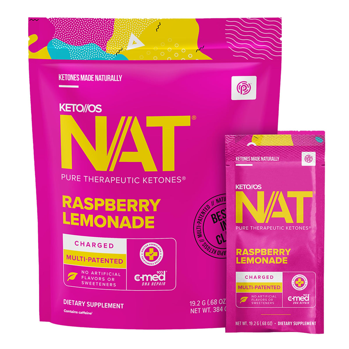 Front view of Keto//OS NAT Raspberry Lemonade Charged bottle