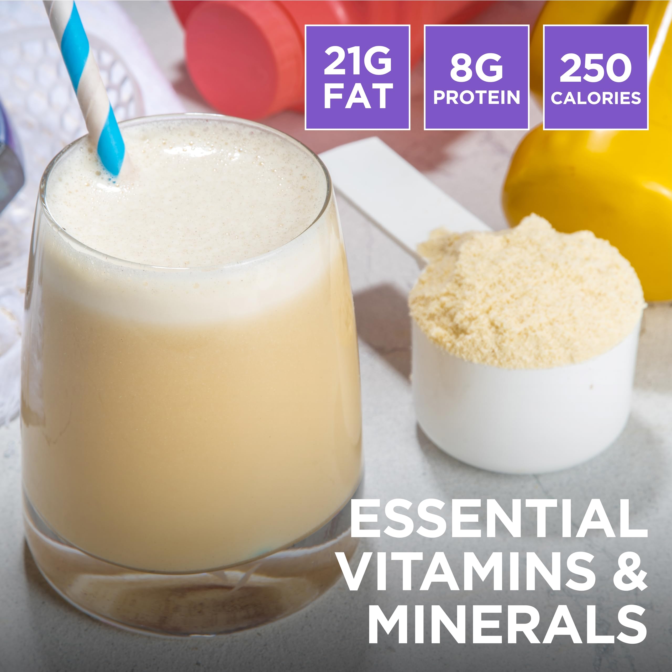 Keto Science Ketogenic Meal Shake vanilla packet-info showcases 28 servings per two-pack.