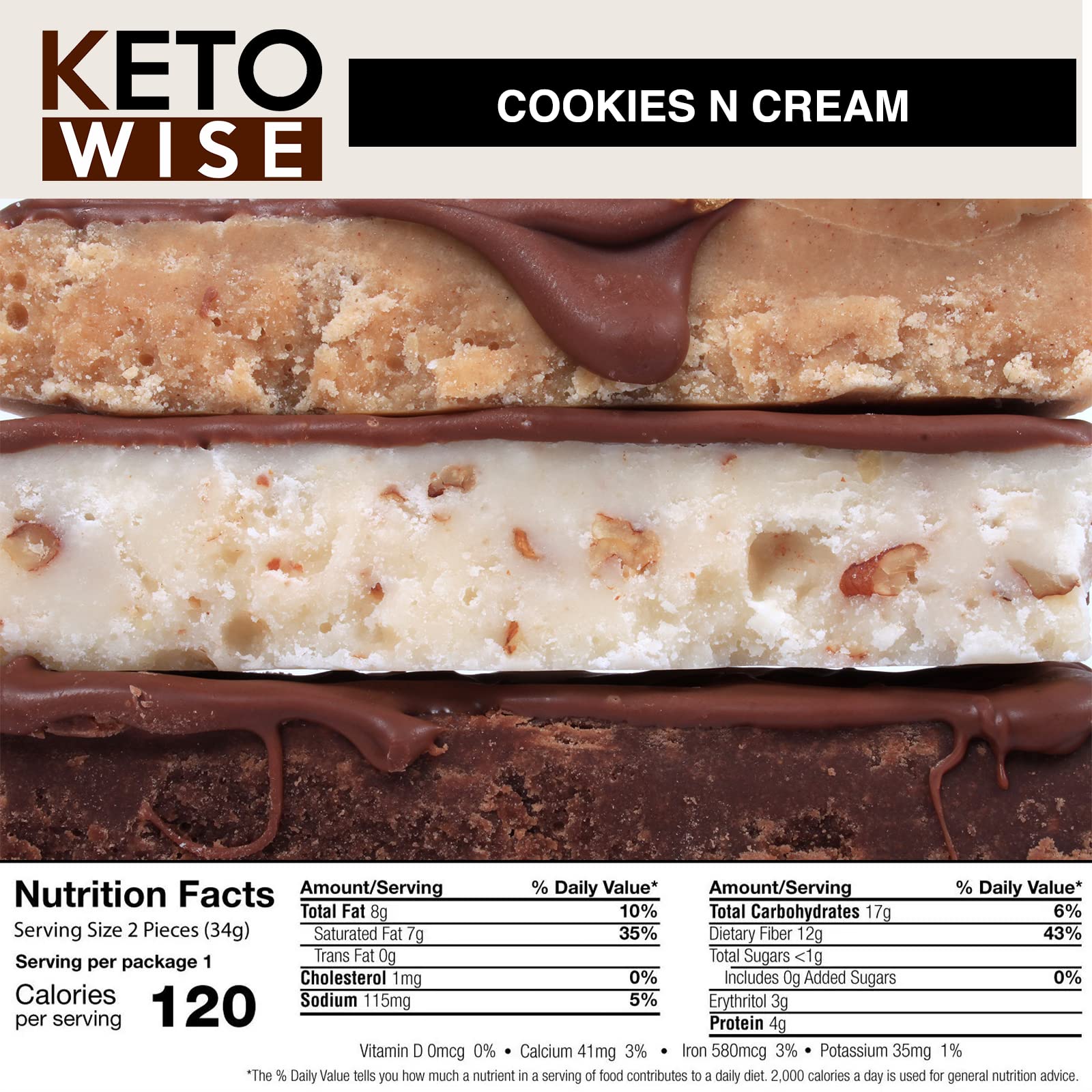 Keto Wise Fat Bombs Cookies N Cream box with 16 two-piece portions