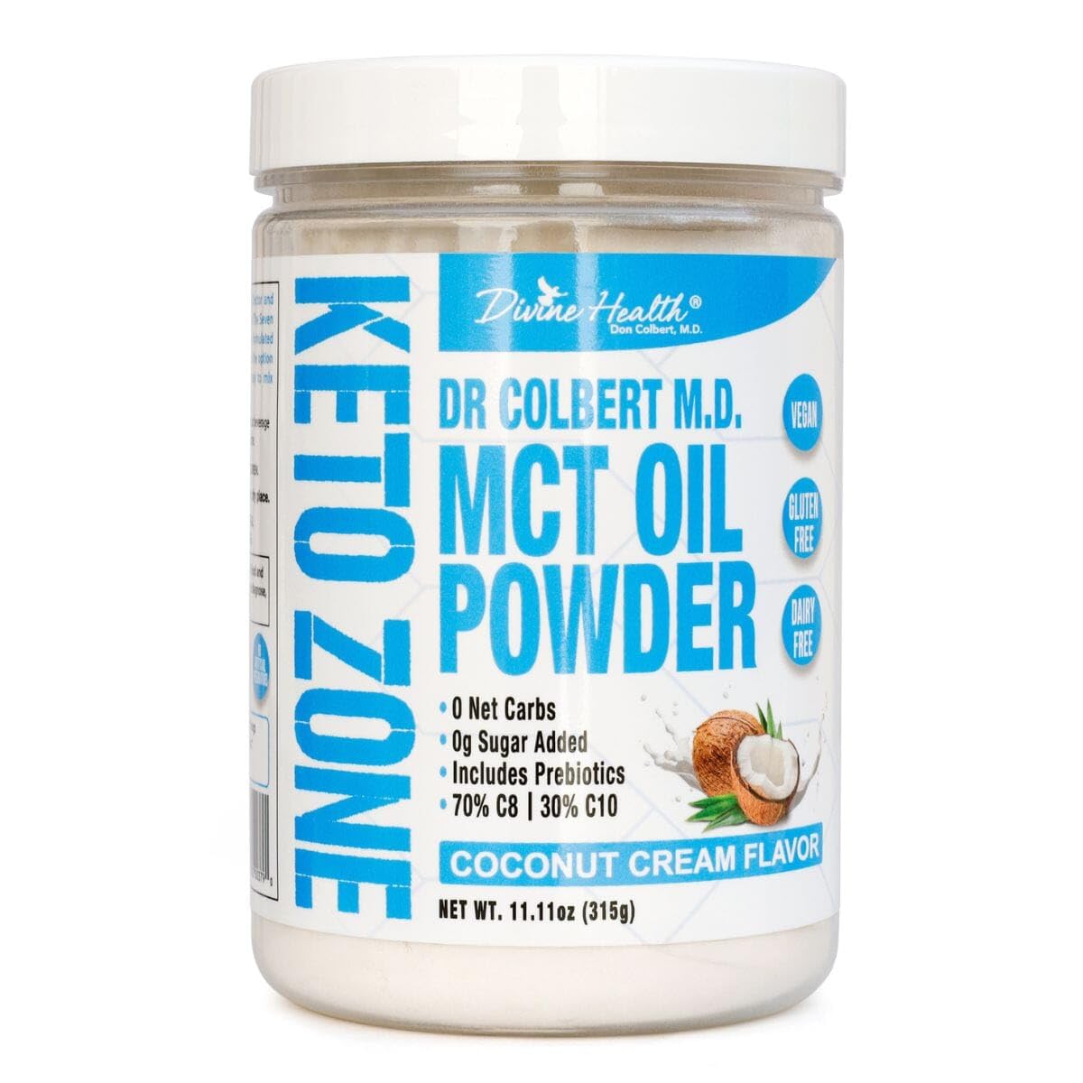 Bottle of Keto Zone MCT Oil Powder in Coconut Cream flavor