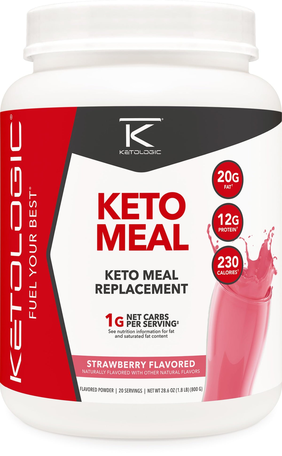 KetoLogic Strawberry Keto Meal Replacement Shake bottle – 20 servings